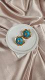 Chanel Turqouise Marble gold Plated Vintage earrings - 1380