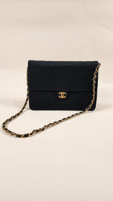 Chanel Matelasse Black Cotton Flap Chain Shoulder Bag - 2163