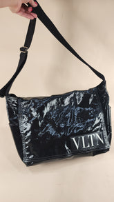 Valentino Black Patent Messenger Bag - 1116