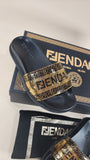Fendace Black Pool Slides with Gold Metal Mesh - 1586