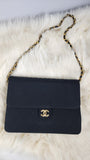 Chanel Matelasse Black Cotton Flap Chain Shoulder Bag - 2163