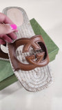 Gucci Brown Leather GG Espadrille Sandals, Size 37 - 1660