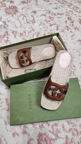 Gucci Brown Leather GG Espadrille Sandals, Size 37 - 1660