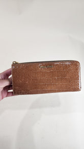 miu miu Tan Patent Leather Crocodile Print Long Zippy Wallet - 1631