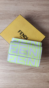 Fendi Cream & Neon Yellow Card Case/Coin Purse - 1628