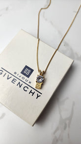 Givenchy Gold Tone Necklace w/ Crystal & 4G Pendant - 2756