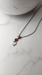 Gucci Sterling Silver Necklace with Ruby Color Stone & Heart Pendant - 2699