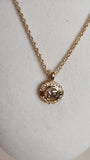 Nina Ricci Gold Tone Chain Necklace w/ Round Rhinestone Charm - 2775