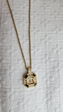 Dior Gold Toned Necklace w/ Black Enamel & Rhinestone CD Pendant - 2837