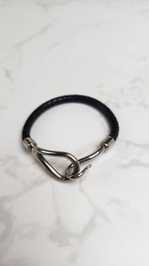 Hermes Black Leather and Silver Tone Bracelet - G0013