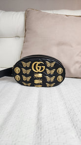 Gucci Marmont Black Leather Belt Bag w/Gold Icons - G0050