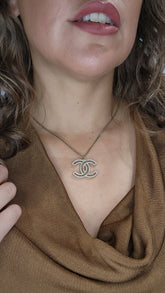 Chanel CC Logo Gold Color Rhinestone Pendant Necklace - 3029