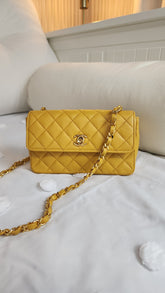 Chanel Matelasse Golden Yellow Lambskin Chain Shoulder Bag - 3082