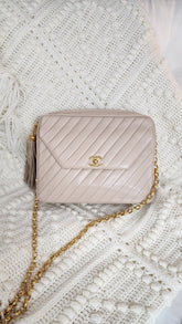 Chanel Mademoiselle Beige Lamb Skin Chain Shoulder Bag - 2996
