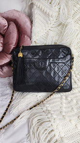 Chanel Matelasse Black Lambskin Chain Shoulder Bag - 3081