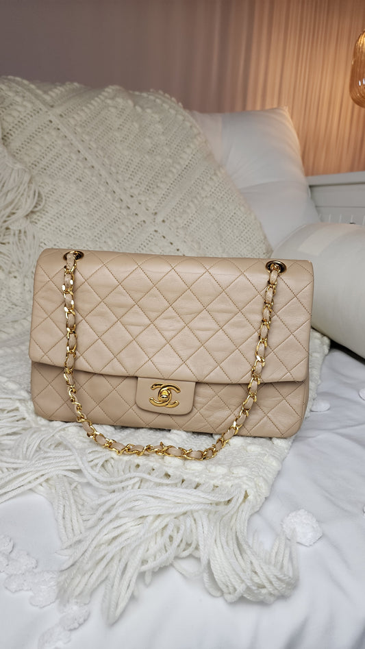 Chanel Matelasse Beige Lambskin Chain Shoulder Bag - 3086