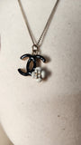 Chanel Champagne Gold Tone Necklace w/ Black CC & Camellia Pendant Necklace - 3030
