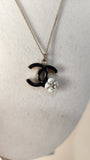 Chanel Champagne Gold Tone Necklace w/ Black CC & Camellia Pendant Necklace - 3030
