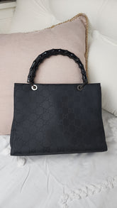 Gucci Bamboo GG Black Canvas Hand Bag - G0130