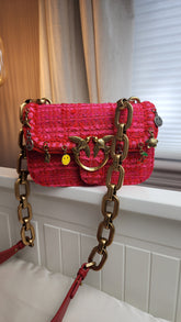 Pinko Pink Woven Clutch/Shoulder Bag w/charms - G0180