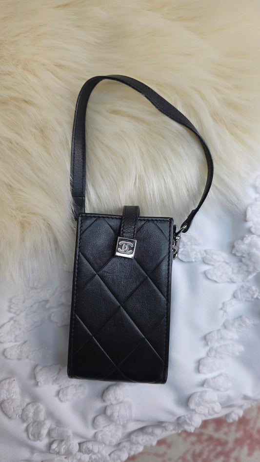 Chanel Quilted Black Leather Phone Case - G0258
