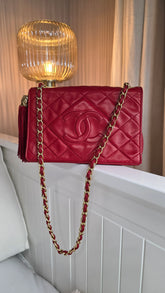 Chanel Red Lambskin Chain Shoulder Bag - 3177