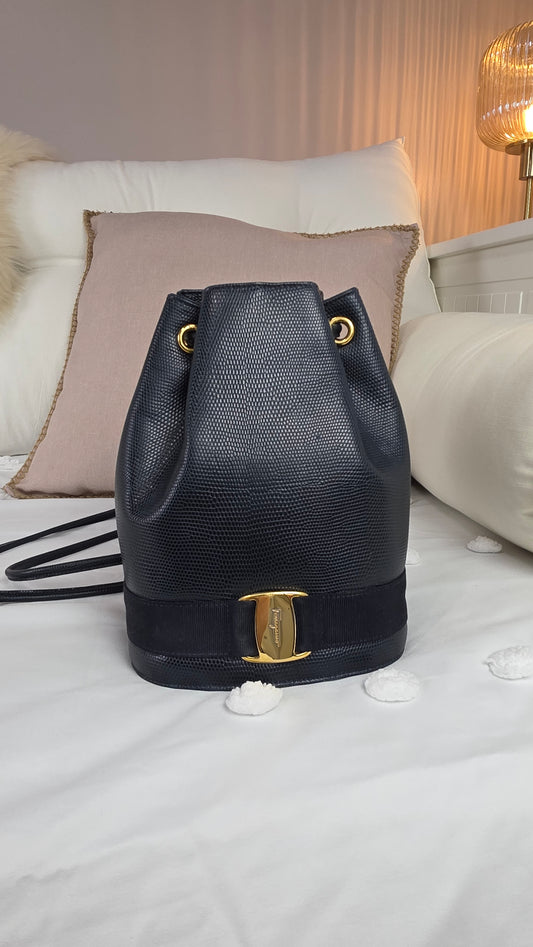 Salvatore Ferragamo Vala Navy Leather Backpack - 3156