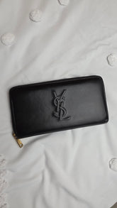 YSL Black Leather Long Zippy Wallet - 3187
