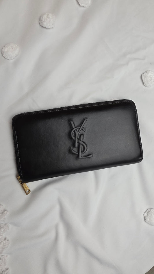 YSL Black Leather Long Zippy Wallet - 3187