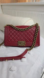 Chanel Boy Medium Red Leather Chain Shoulder Bag - 3212