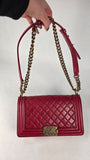 Chanel Boy Medium Red Leather Chain Shoulder Bag - 3212