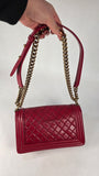 Chanel Boy Medium Red Leather Chain Shoulder Bag - 3212