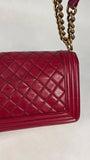 Chanel Boy Medium Red Leather Chain Shoulder Bag - 3212