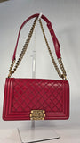 Chanel Boy Medium Red Leather Chain Shoulder Bag - 3212