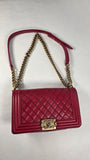 Chanel Boy Medium Red Leather Chain Shoulder Bag - 3212