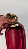 Chanel Boy Medium Red Leather Chain Shoulder Bag - 3212