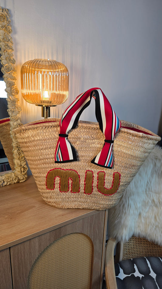 Miu Miu Beige Raffia Tote Bag - 3368