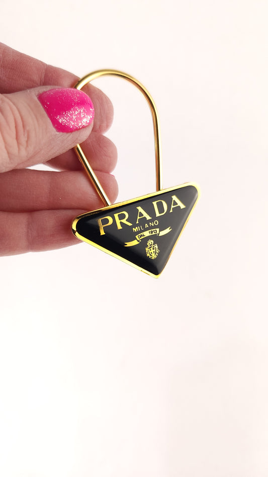Prada Black/Gold Metal Plate Key Ring - 3584
