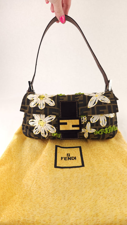 Fendi Zucca Canvas Floral Design Handbag - G0510