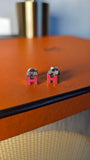Hermes H Pink/Silver Tone Pierced Earrings - 3635