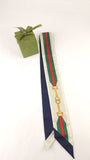 Gucci Red/Green Stripe and Navy Reversible Silk Twilly - 3646