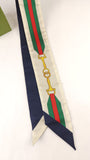 Gucci Red/Green Stripe and Navy Reversible Silk Twilly - 3646