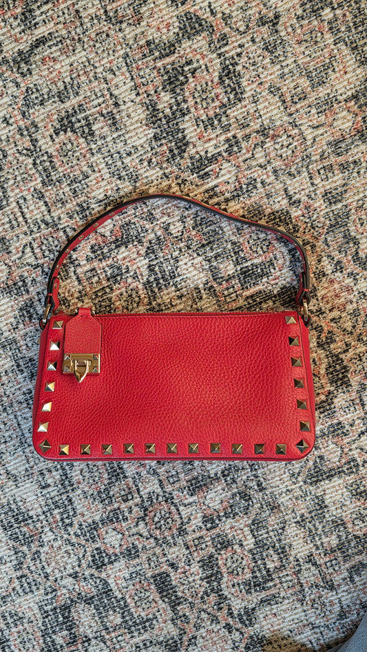 Valentino Red Leather Studded 2way Bag - G0610