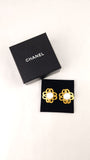 Chanel Gold Tone CC Flower w/White Enamel Clip-On Earrings - G0605