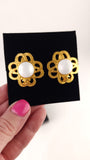 Chanel Gold Tone CC Flower w/White Enamel Clip-On Earrings - G0605