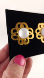 Chanel Gold Tone CC Flower w/White Enamel Clip-On Earrings - G0605
