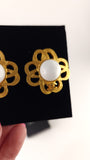 Chanel Gold Tone CC Flower w/White Enamel Clip-On Earrings - G0605