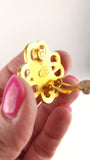 Chanel Gold Tone CC Flower w/White Enamel Clip-On Earrings - G0605