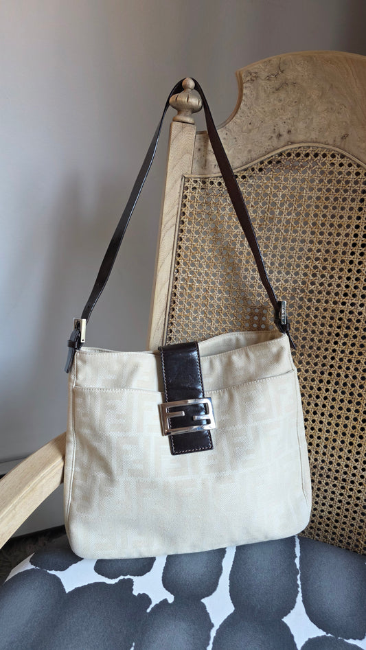 Fendi Zucca Beige Canvas Mamma Baguette Shoulder Bag - G0714