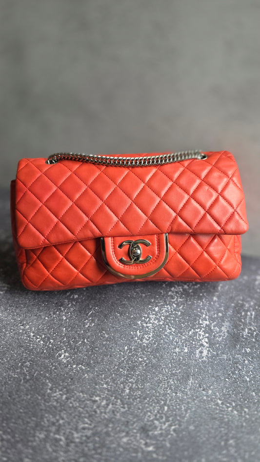 Chanel Matelasse Red Lambskin Double Flap Shoulder Bag - G0465